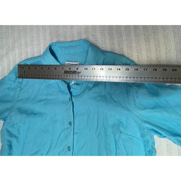 Feel Good Store Top Womens Button Down 3/4 Sleeve Linen Shirt Medium Blue New - Picture 5 of 8